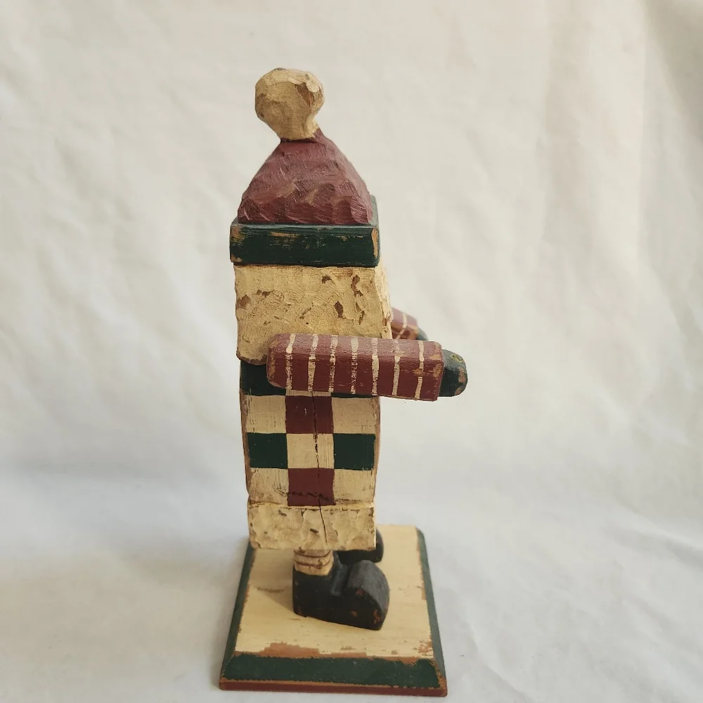 Primitive Wood Block Santa Figurine Sculpture Rustic Country Christmas